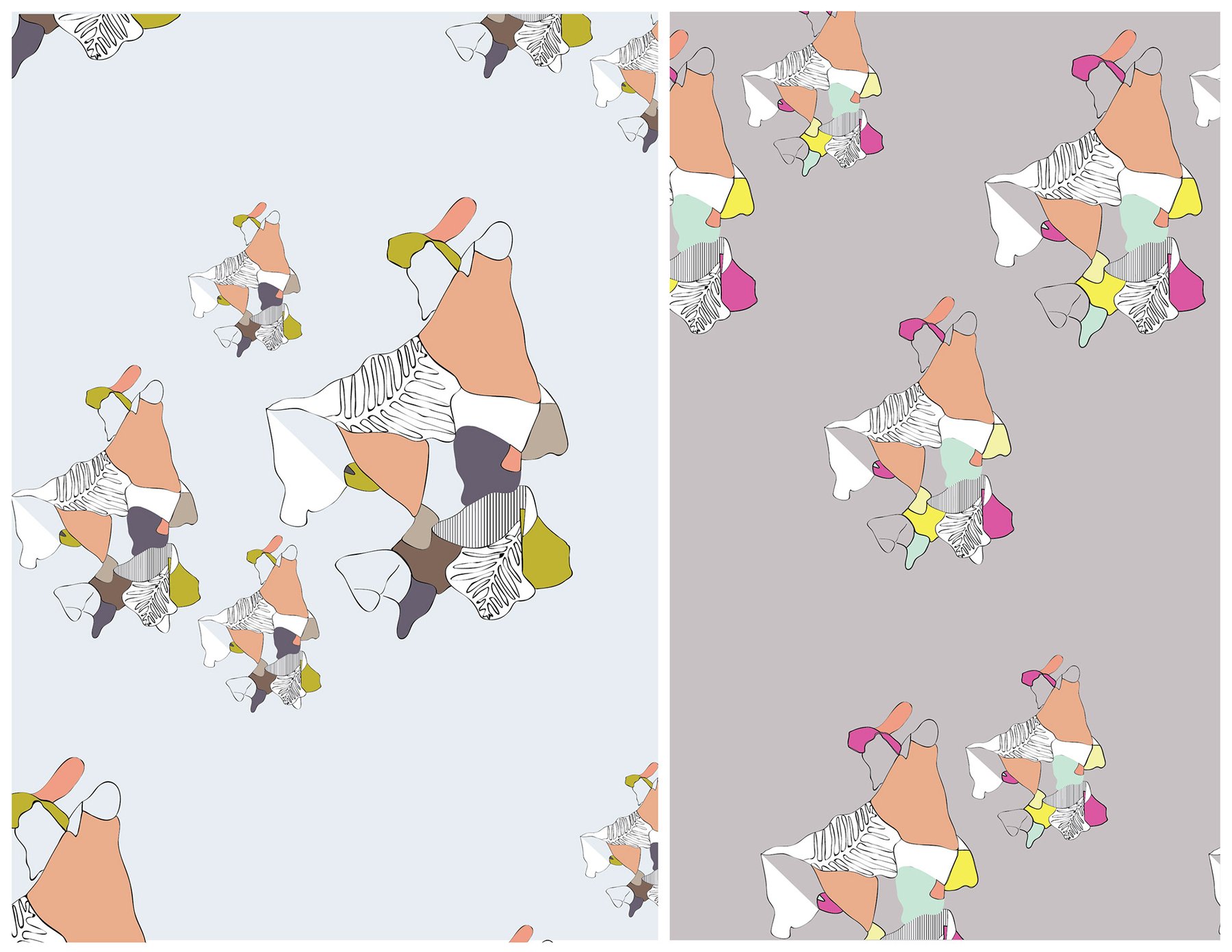 repeating pattern of abstract organic shapes in muted tones